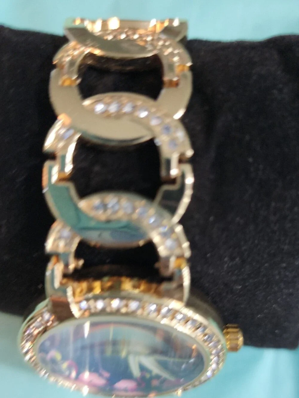 Gold-Tone Women's Bracelet Watch with Pink Flamingo Dial